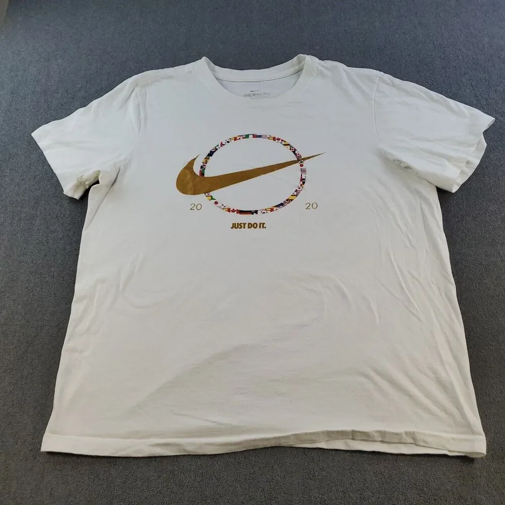 Nike 2020 World Flags Swoosh Graphic T-Shirt White Men's Size Large